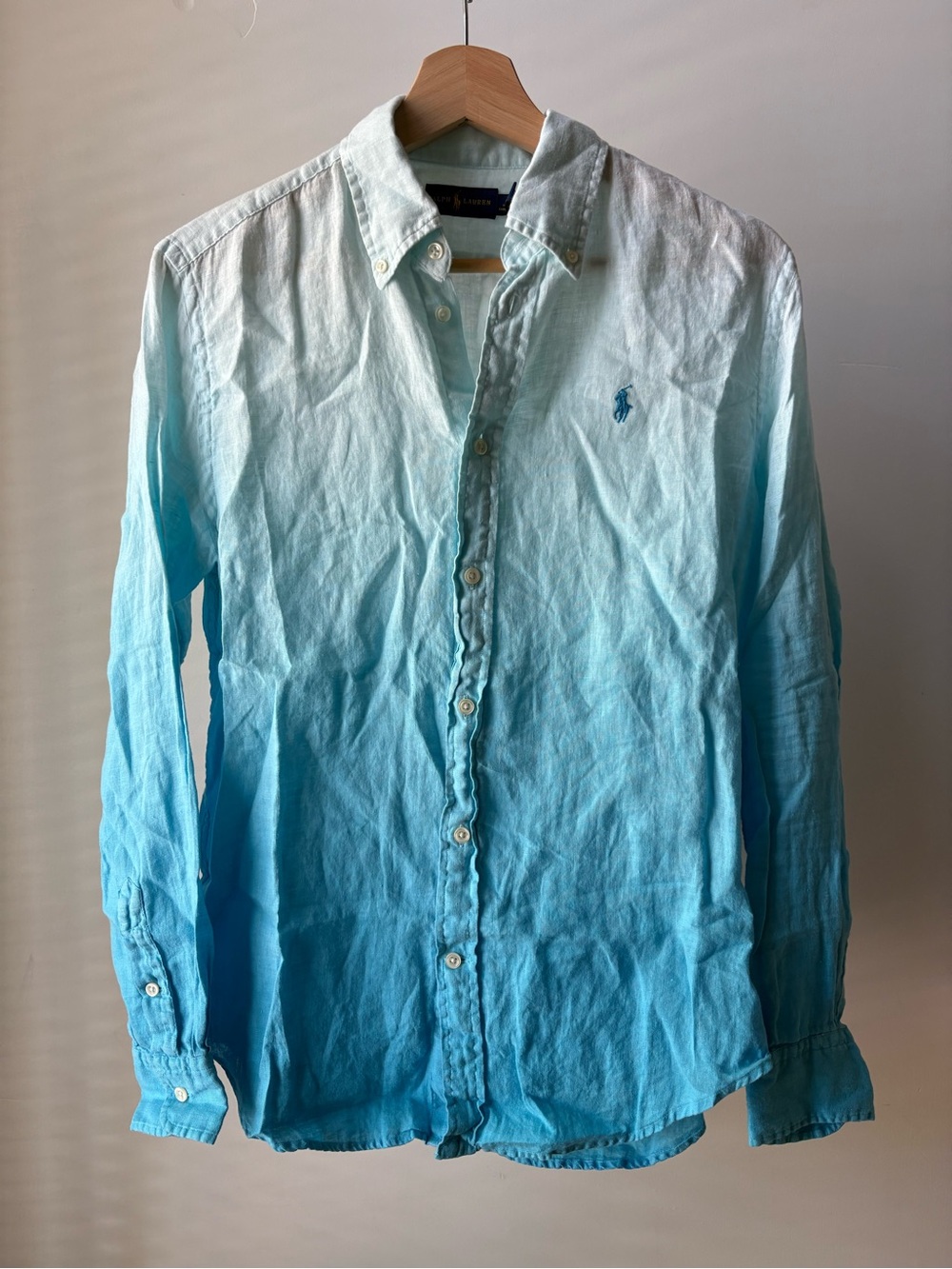 Blue linen ombre button down shirt Size Small